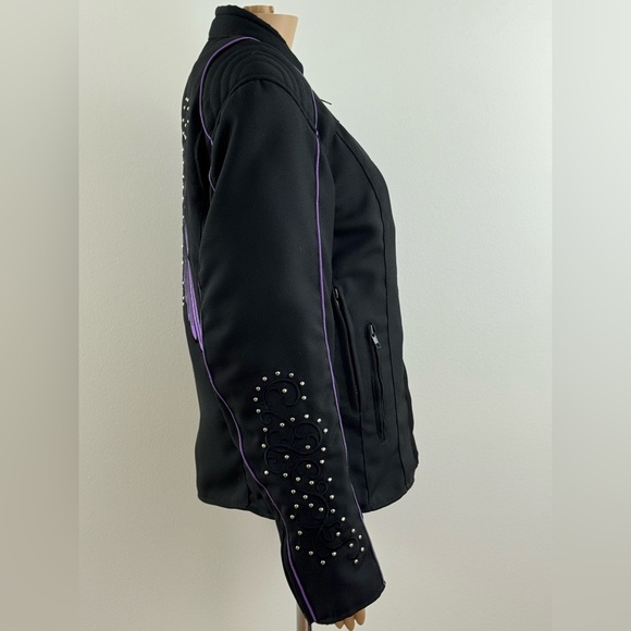 Women's Revolution Gear Biker Motorcycle Jacket With Purple Embroidered Wings - Picture 6 of 13